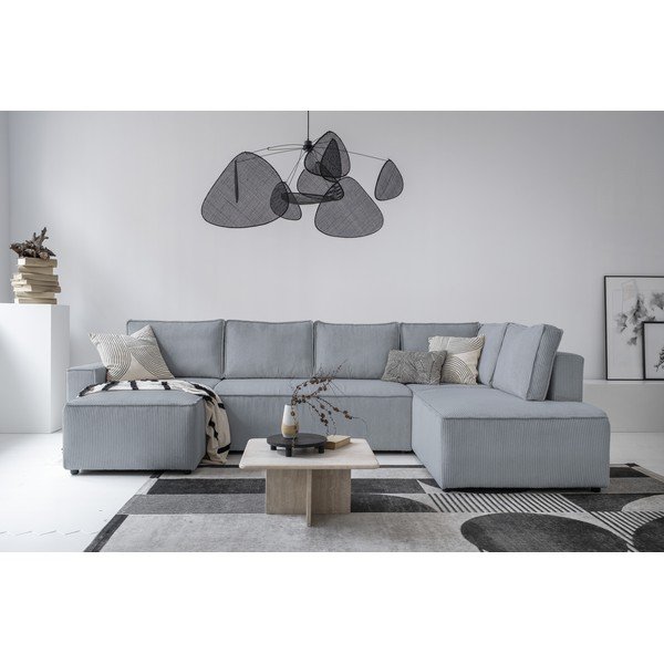 Gaiši pelēks velveta salokāms stūra dīvāns (ar labo stūri/U veida) Brave Dave – Miuform-image-1