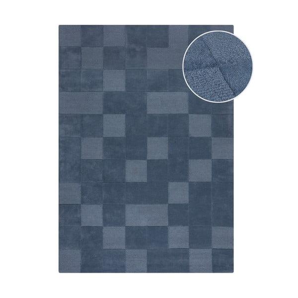 Tumši zils ar rokām darināts vilnas paklājs 160x230 cm Checkerboard – Flair Rugs