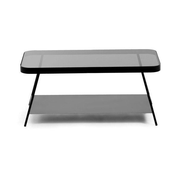 Melns žurnālgaldiņš ar stikla galda virsmu 45x90 cm Duilia – Kave Home-image-3