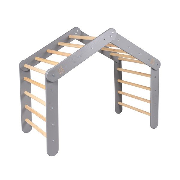 Pelēks priedes masīvkoka kāpelēšanas trijstūris 61x112x94 cm Montessori – Meowbaby