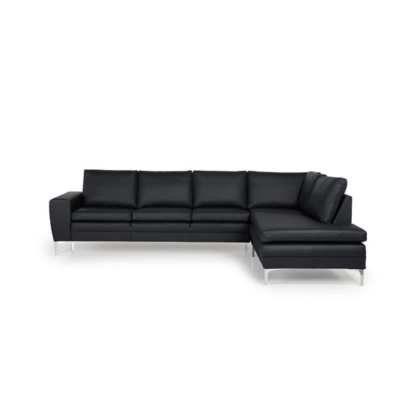 Melns ādas stūra dīvāns Scandic Twigo, labais stūris