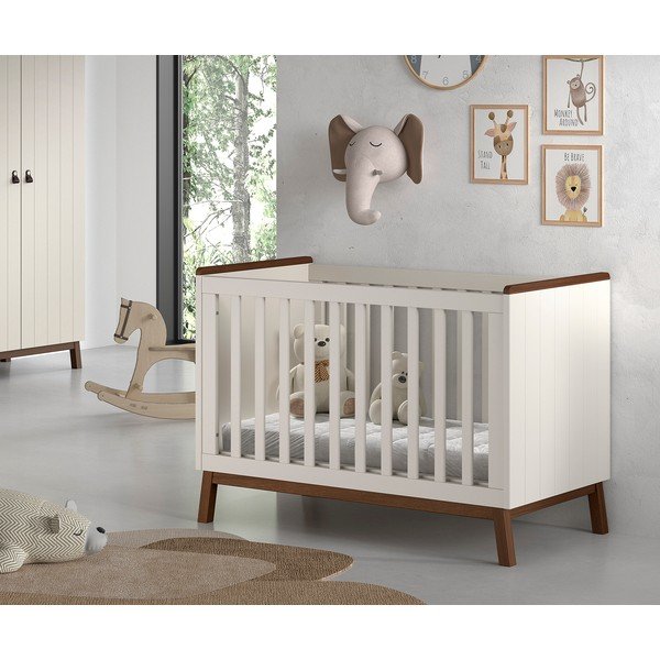 Bēša priedes masīvkoka bērnu gultiņa ar regulējamu augstumu 60x120 cm Sezane – Vipack-image-1