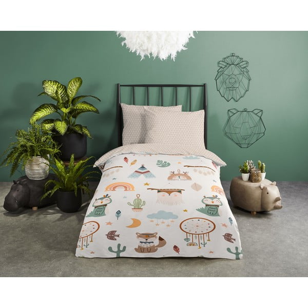 Bēša vienguļamā kokvilnas bērnu gultas veļa 140x200 cm Remi – Good Morning-image-1