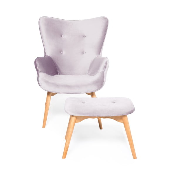 Lavandas purpursarkans krēsls un kāju paliktnis ar pamatni no dabīga Vivonita Cora Velvet auduma-image-2