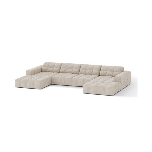Krēmkrāsas (U veida) stūra dīvāns no šenila auduma Chicago – Cosmopolitan Design-image-1