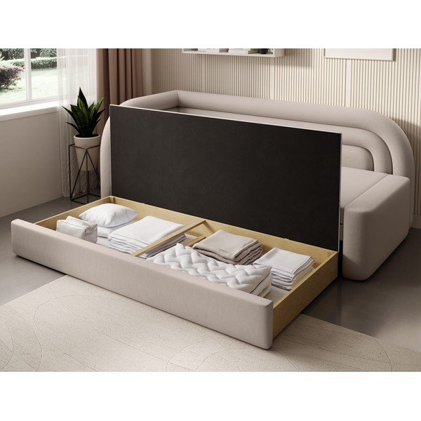 Bēšs samta salokāms/ar uzglabāšanas vietu dīvāns ar kreiso stūri 223 cm Fabillo – ELTAP-image-4