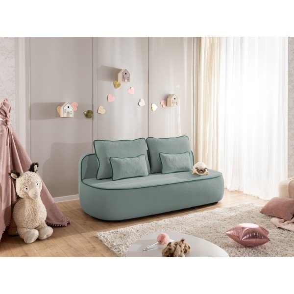 Zaļganzils/dūmakaini zils samta salokāms/ar uzglabāšanas vietu bērnu dīvāns 210 cm Saga – Ropez-image-2