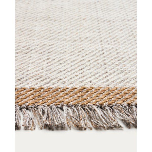 Krēmkrāsas ar rokām darināts vilnas paklājs 160x230 cm Brina – Kave Home-image-3