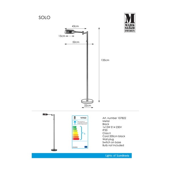 Melna stāvlampa Markslöjd Yale Floor, augstums 1,35 m-image-2