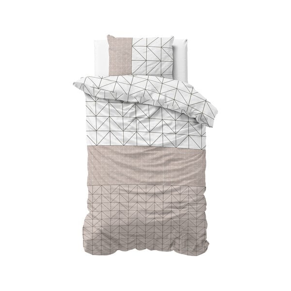 Balta un bēša flaneļa gultasveļa Sleeptime Gino, 140 x 220 cm