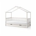 Balta priedes masīvkoka bērnu gulta mājas formā/izvelkama ar veļas kasti 90x200 cm DALLAS – Vipack