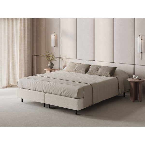 Krēmkrāsas polsterēta divvietīga gulta bez galvgaļa 160x200 cm Whale – Micadoni -image-1