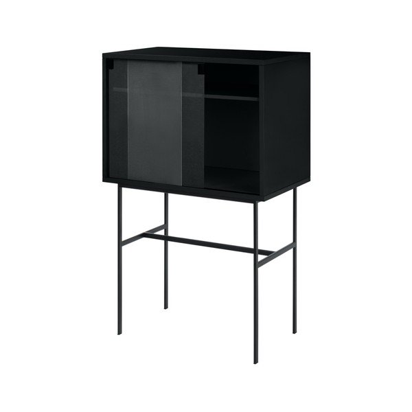 Melna vitrīna ar bīdāmām durvīm 70x109x40 cm Lekko – noo.ma