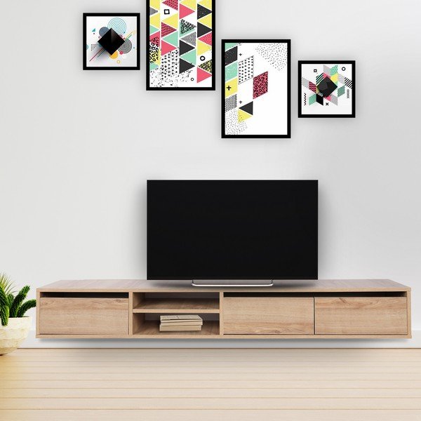 Dabīga toņa TV galdiņš ar ozolkoka imitāciju 180x30x25 cm Rust – Kalune Design-image-1