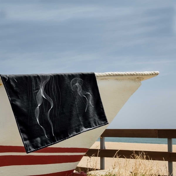 Melns/balts pludmales dvielis 90x180 cm Jellyfish – DecoKing-image-1