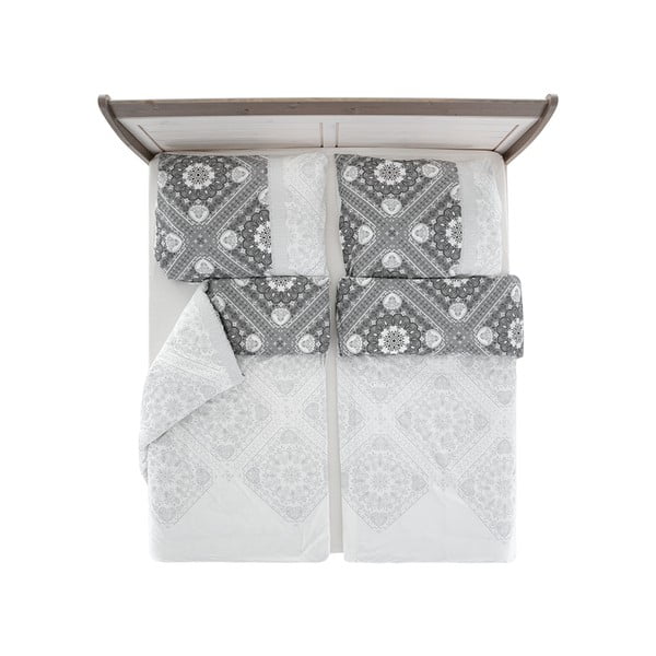 Balta/pelēka vienvietīga gultas veļa no krepa auduma 140x200 cm Top Class – B.E.S.-image-2