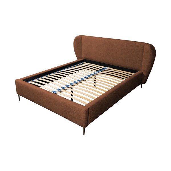 Terakotas oranža polsterēta divvietīga gulta ar redelēm 160x200 cm Makana – Makamii-image-2