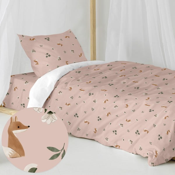 Vienguļamā kokvilnas bērnu gultas veļa 140x200 cm Fox forest – Happy Friday
