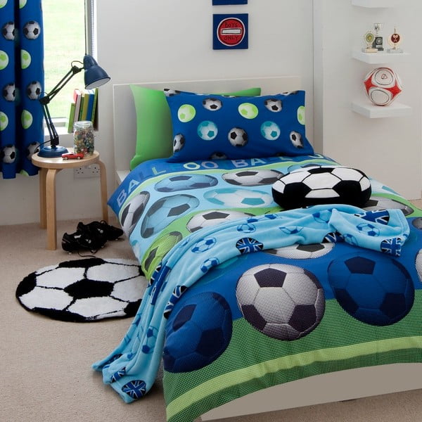 Bērnu zilā gultasveļa Catherine Lansfield Futbols, 200 x 200 cm