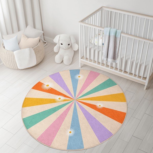 Mazgājams bērnu paklājs ø100 cm Rainbow Daisy – Mila Home-image-4