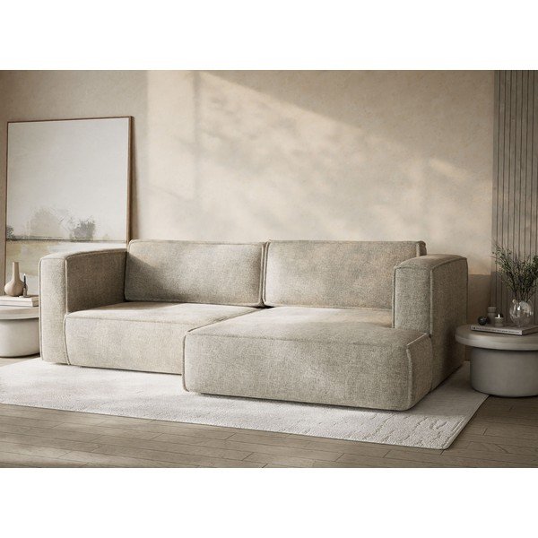 Bēšs salokāms stūra dīvāns no šenila auduma ar uzglabāšanas vietu (ar labo stūri/ar zvilni) Velto – Maison de Rêve-image-4