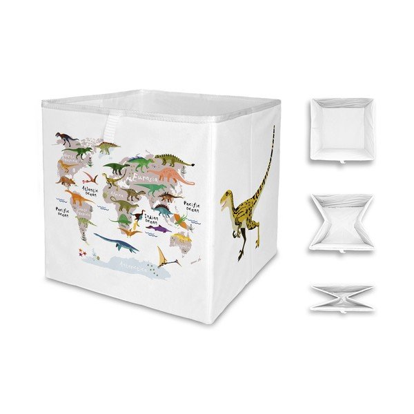Balts tekstila bērnu rotaļlietu organizators 32x32x32 cm Dino World Map – Butter Kings-image-2