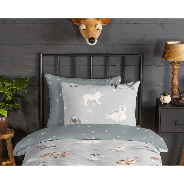 Pelēka vienguļamā flaneļa bērnu gultas veļa 140x200 cm Cira – Good Morning-image-2