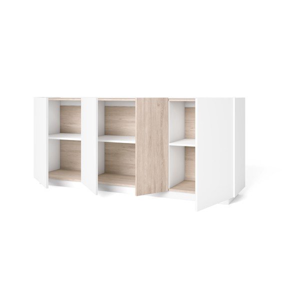 Balta/dabīga toņa kumode ar ozolkoka imitāciju 180x78 cm Udine – Marckeric-image-3