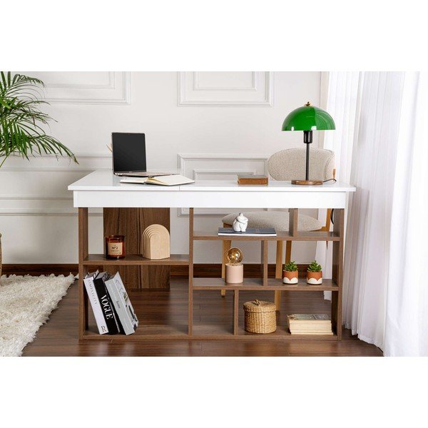 Darba galds ar riekstkoka imitāciju 120x130 cm Vesper – Kalune Design-image-3