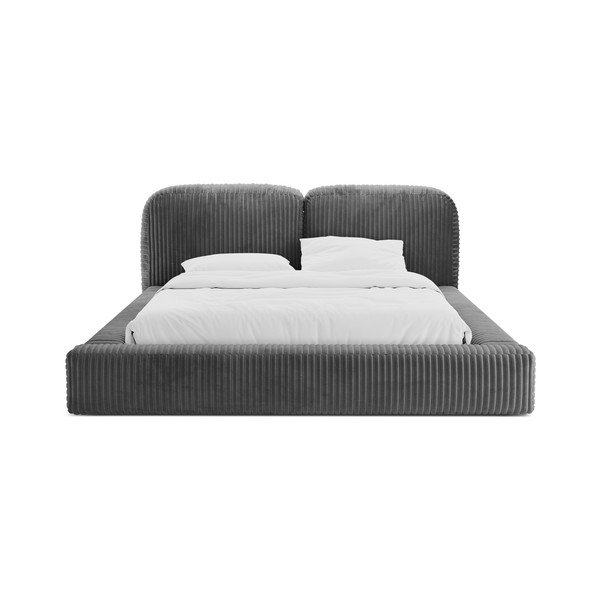 Pelēka polsterēta divvietīga gulta ar veļas kasti un redelēm 200x200 cm Martina – Micadoni -image-4