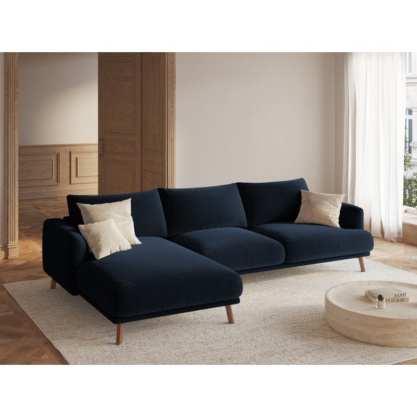 Tumši zils samta stūra dīvāns (ar kreiso stūri/ar zvilni) Naomi – Micadoni -image-1