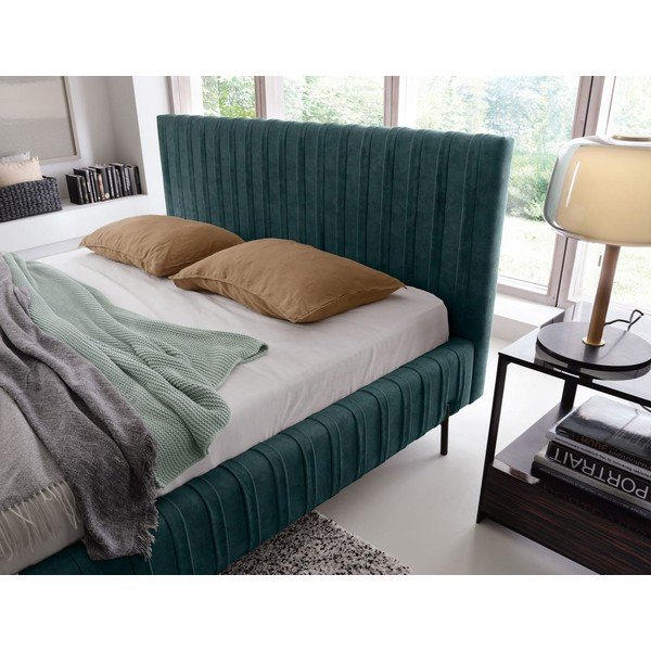 Zaļganzila polsterēta divvietīga gulta ar veļas kasti un ar redelēm 140x200 cm Plissa – ELTAP-image-3