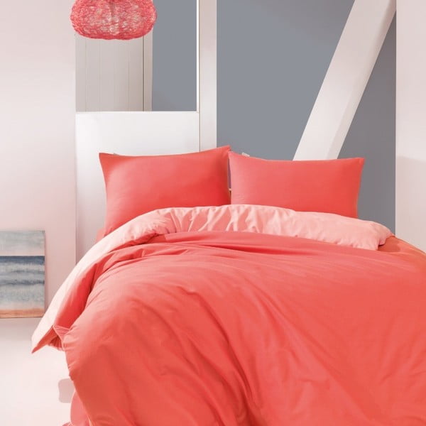 Koraļļu sarkanā kokvilnas gultasveļa ar pārklāju Marie Claire Suzy, 200 x 220 cm