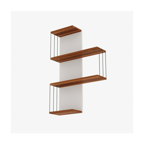 Balts/dabīga toņa daudzlīmeņu sienas plaukts ar priedes koka imitāciju 64 cm Cambel – Kalune Design-image-3