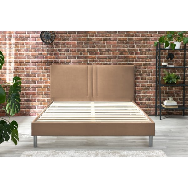 Gaiši brūna mīksta divguļamā gulta ar režģi 180x200 cm Kerry – Bobochic Paris-image-4