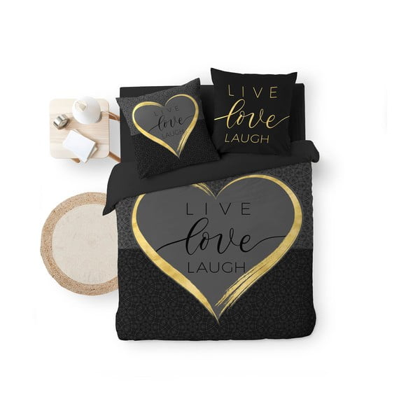 Melna divguļamā kokvilnas gultas veļa 200x200 cm Crazy Love – douceur d'intérieur