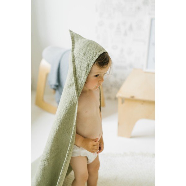 Zaļš dvielis ar kapuci bērniem Linen Tales Waffle, 100 x 100 cm-image-2