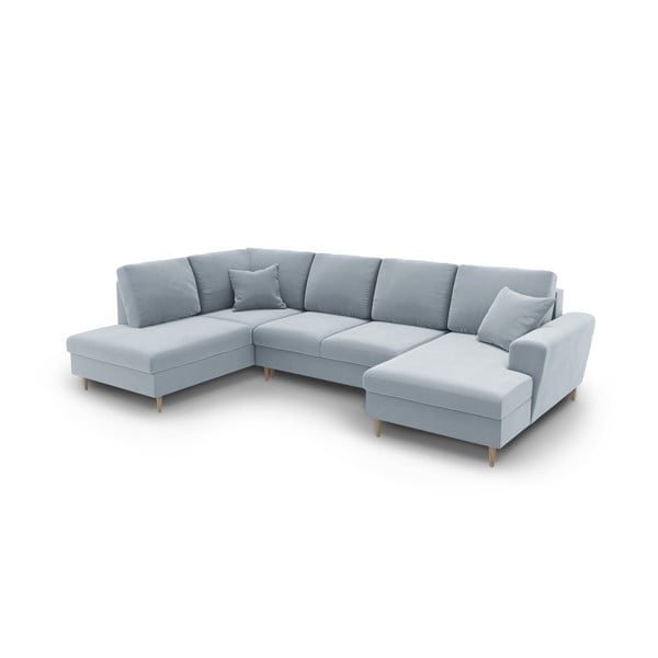 Gaiši zils samta salokāms stūra dīvāns ar uzglabāšanas vietu (ar kreiso stūri/U veida) Kyoto – Cosmopolitan Design-image-1