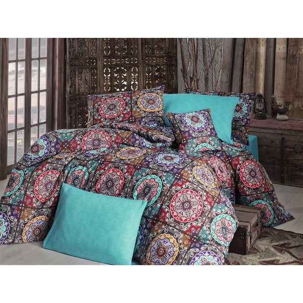 Gultas veļa ar gultas pārklāju divguļamai gultai Nazenin Home Ashley Turquoise, 200 x 220 cm