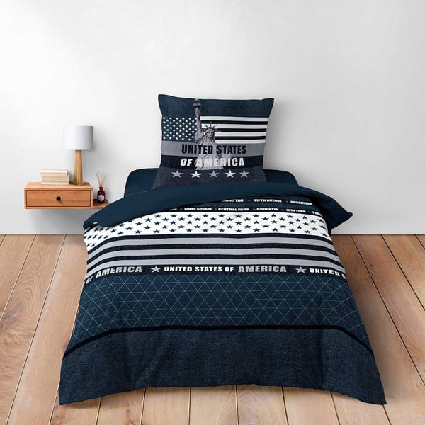 Tumši zila vienguļamā kokvilnas gultas veļa 140x200 cm States – douceur d'intérieur-image-1