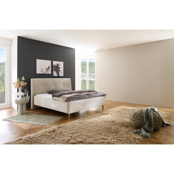 Bēša polsterēta divvietīga gulta ar veļas kasti ar redelēm 180x200 cm Madea – Meise Möbel-image-1