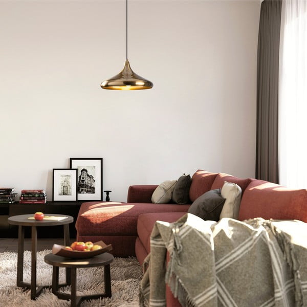 Zelta krāsas piekaramā lampa ar metāla abažūru ø 35 cm Nile – Opviq lights-image-1