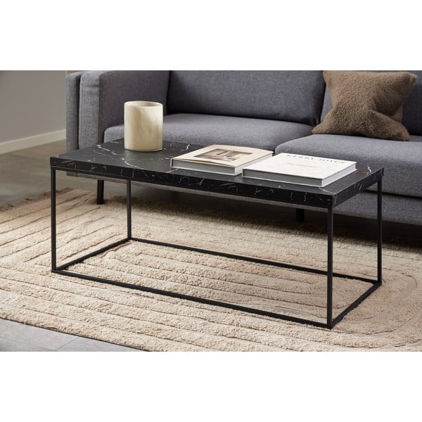 Melns žurnālgaldiņš ar marmora imitācijas galda virsmu 55x110 cm Barossa – Actona-image-3