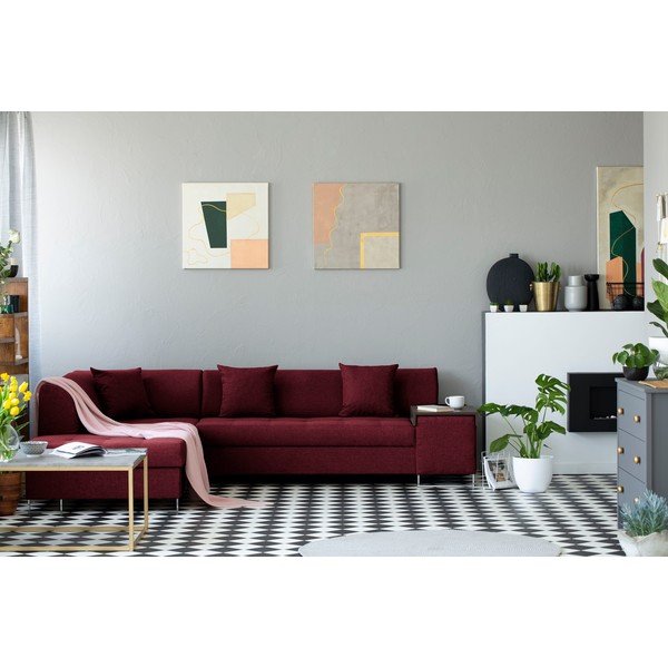 Sarkana stūra dīvāns ar sudraba krāsas kājām Cosmopolitan Design Orlando, kreisais stūris-image-1