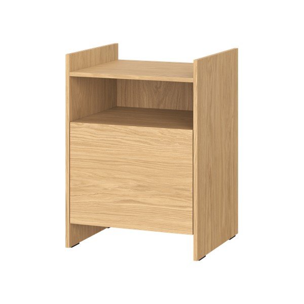 Dabīga toņa naktsskapītis ar ozolkoka imitāciju ar plauktiem Toopt – noo.ma