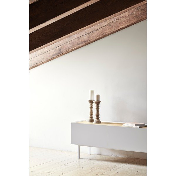 Balts/dabīga toņa TV galdiņš ar ozolkoka imitāciju 180x45 cm Arista – Teulat-image-2