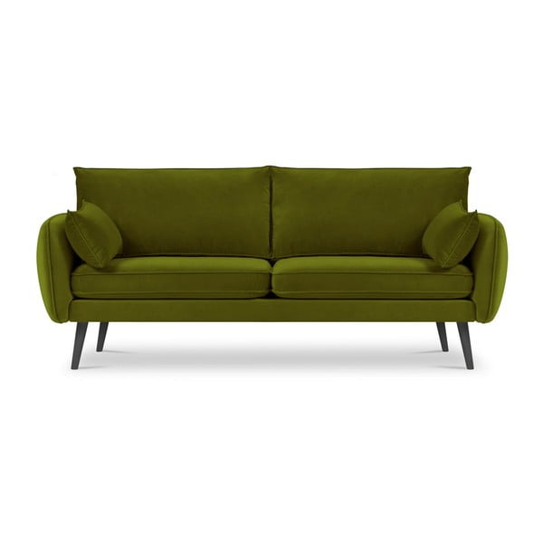 Zaļš samta dīvāns ar melnām kājām Kooko Home Lento, 198 cm