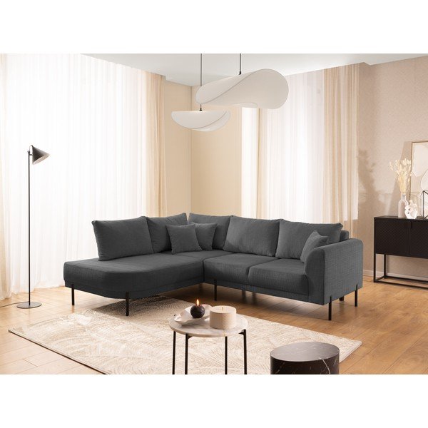 Tumši pelēks stūra dīvāns no šenila auduma (ar kreiso stūri/L veida) Mauris  – Ropez-image-1