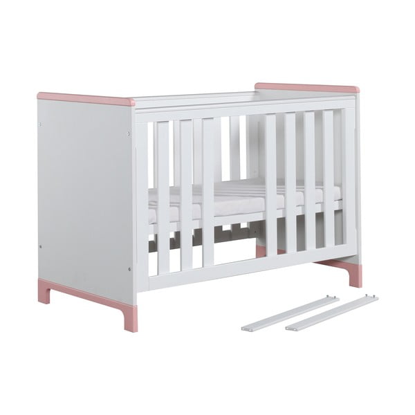 Balta un rozā bērnu gultiņa Pinio Mini, 120 x 60 cm