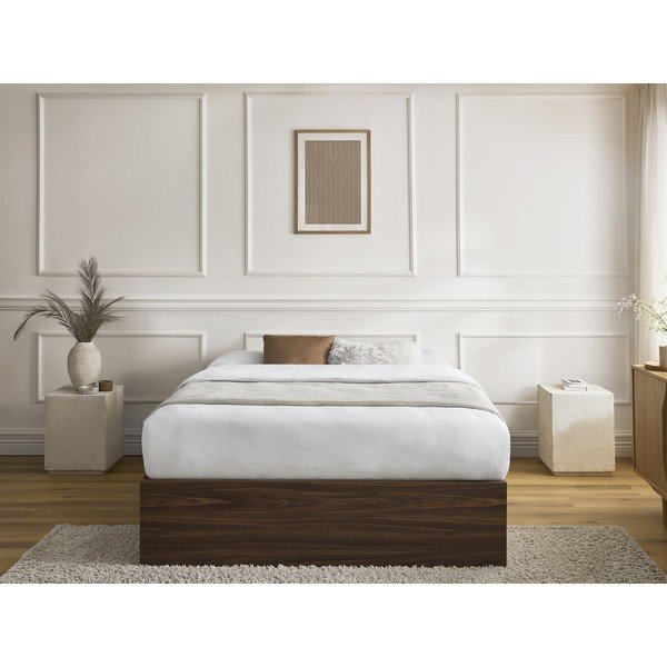 Tumši brūna divvietīga gulta no skaidu plāksnēm ar bērza koka imitāciju ar veļas kasti/bez galvgaļa ar redelēm 140x190 cm Mara – Bobochic Paris-image-4